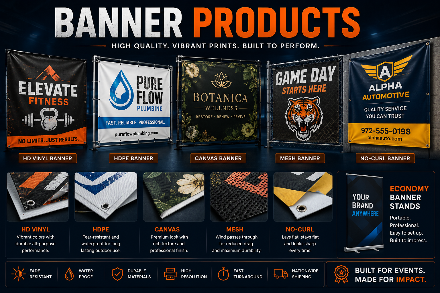 Custom vinyl, mesh, canvas and no-curl banner products