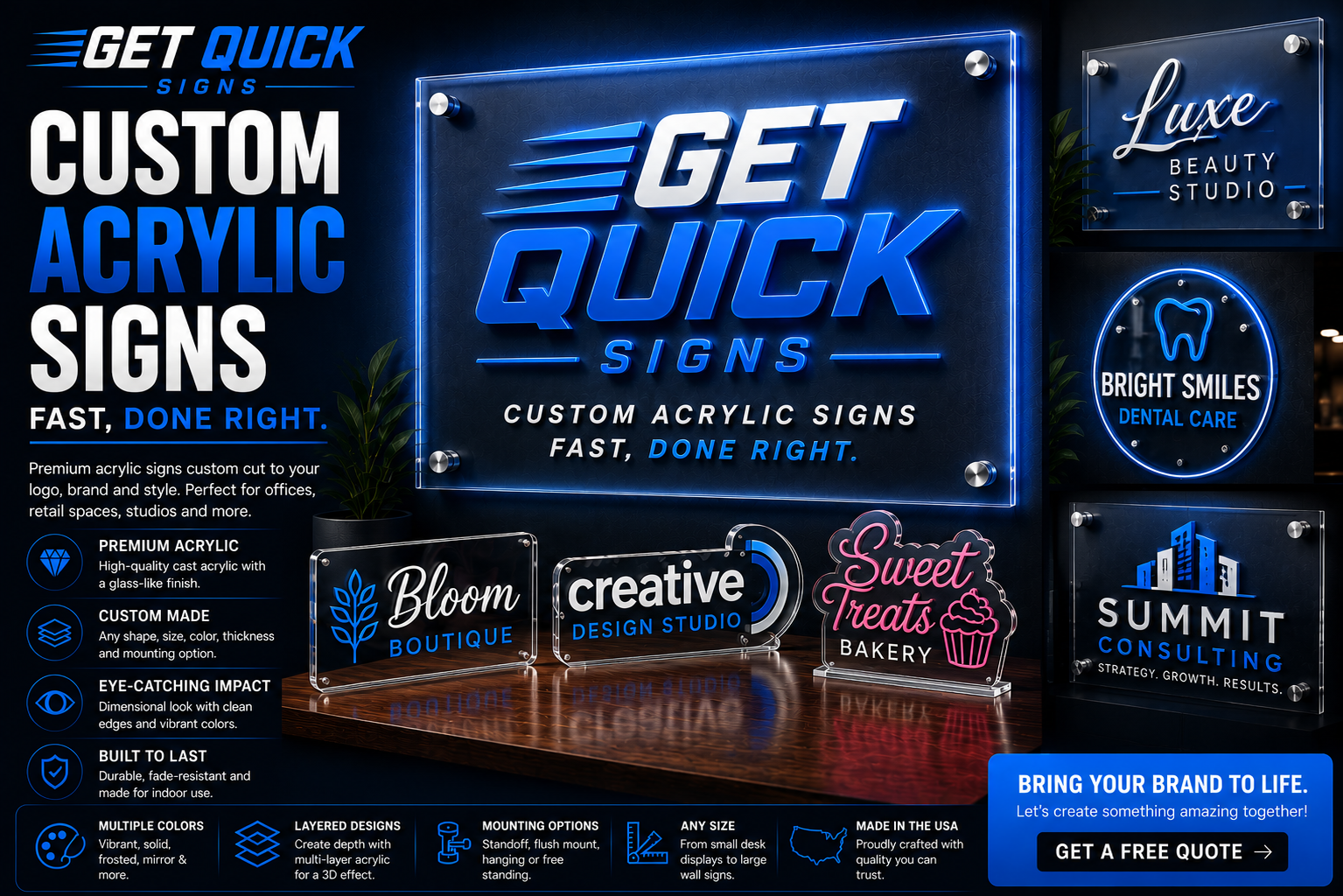 Custom acrylic business signs, wall logos and acrylic displays