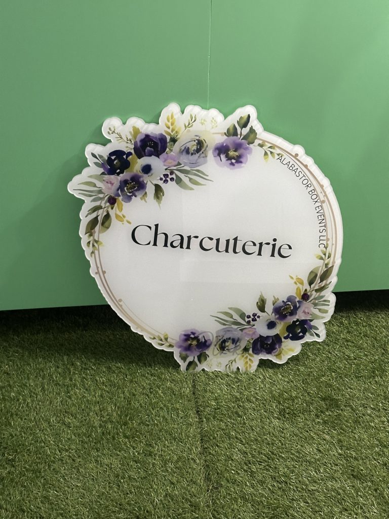Floral charcuterie round display sign