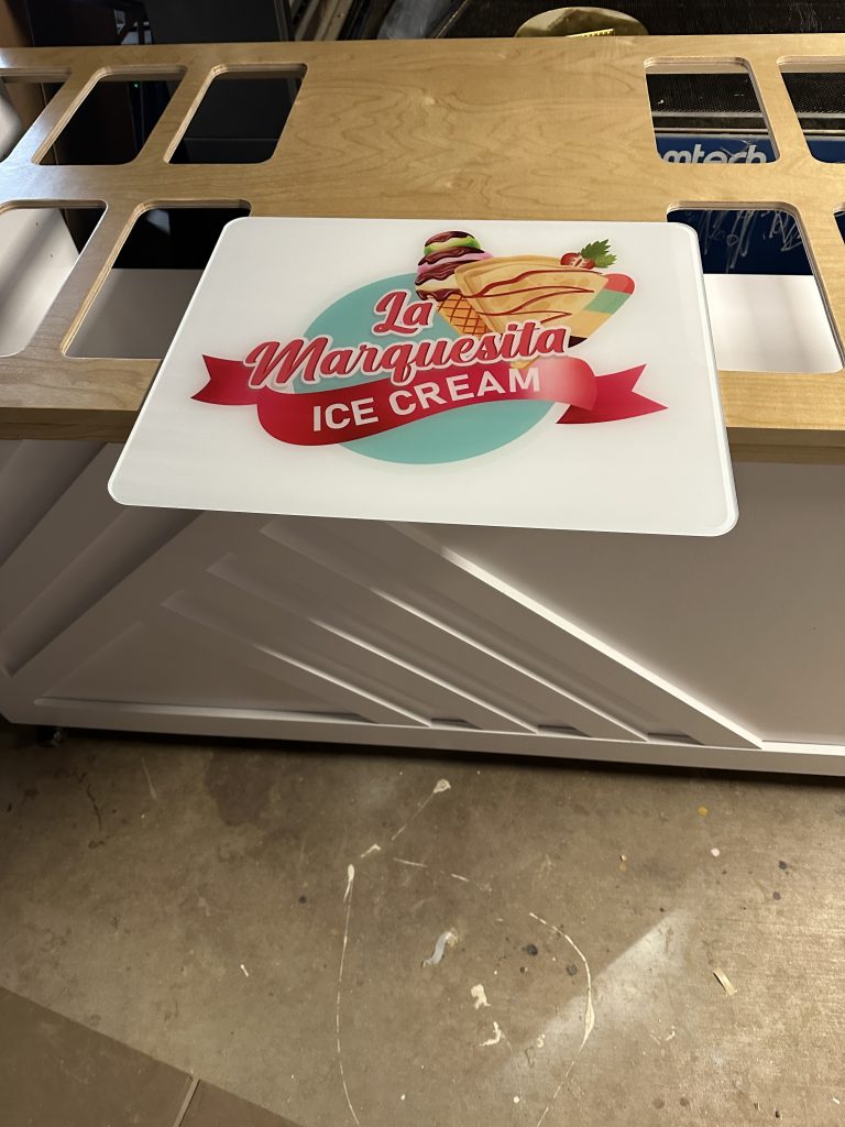 Custom white acrylic ice cream shop sign