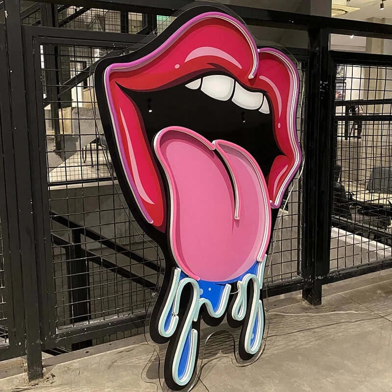 LIPS LED neon sign shown in a room setting