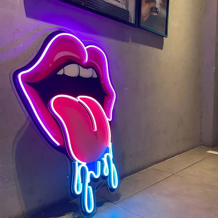 LIPS LED neon sign shown in a room setting