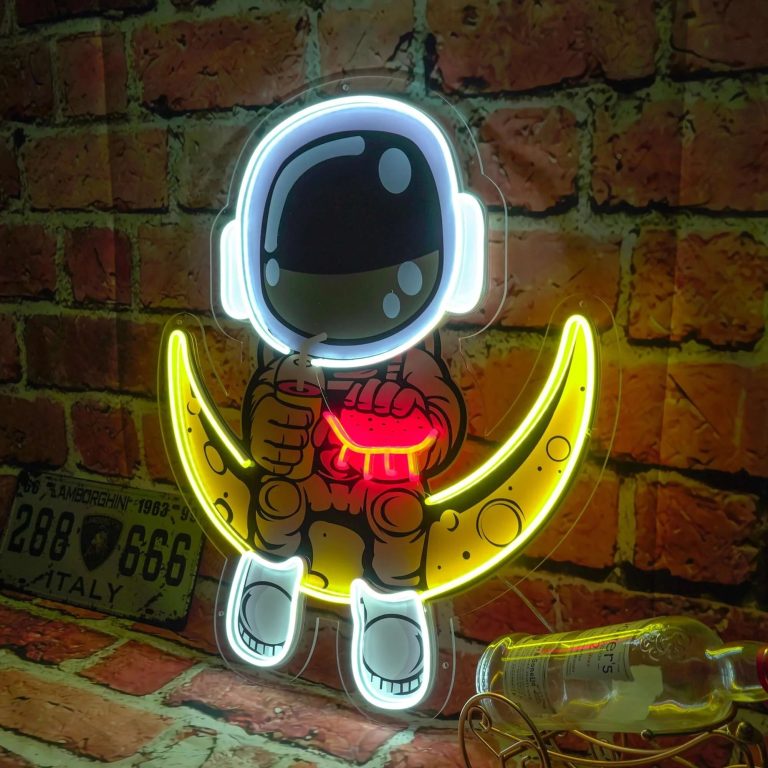 Astronaut LED neon sign shown in a room setting