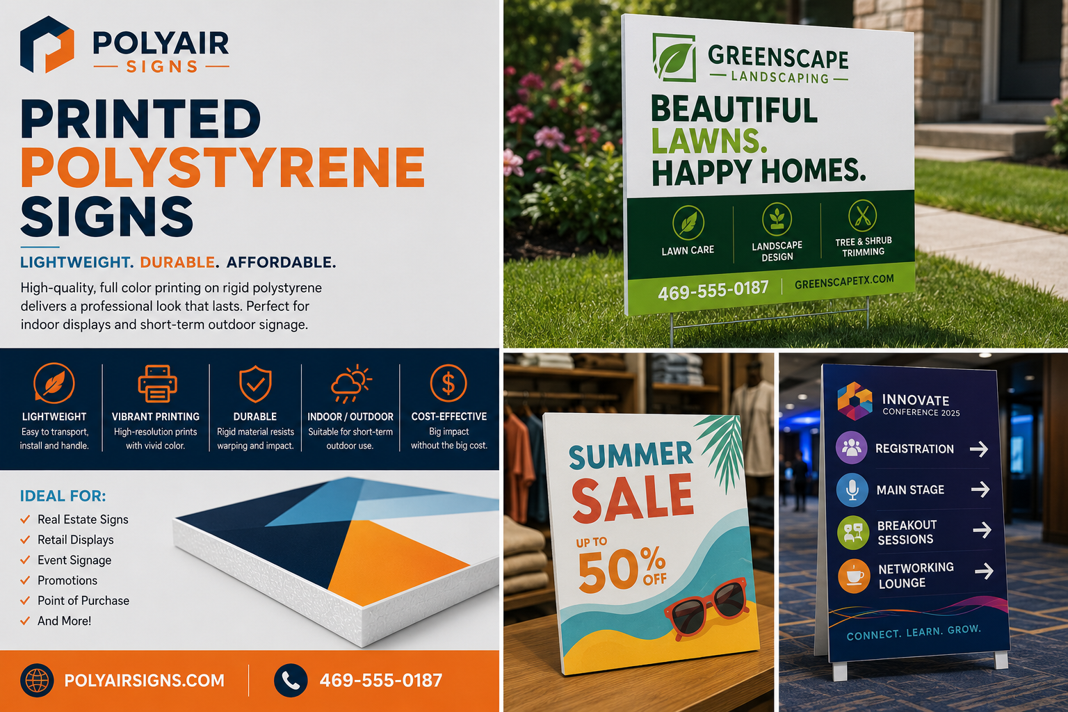 Polystyrene signs with glossy retail finish printed by Get Quick Signs