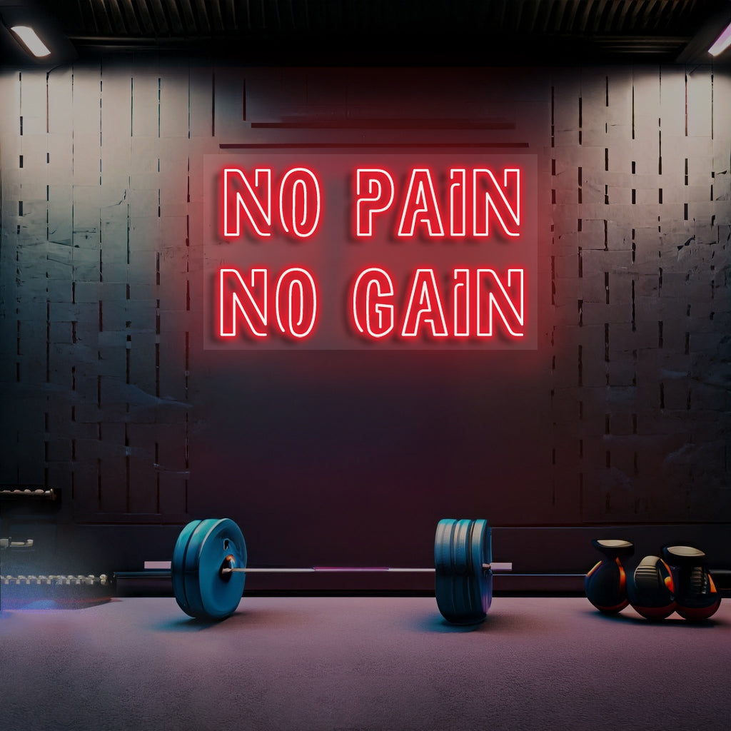 No Pain No Gain LED neon sign shown in a room setting