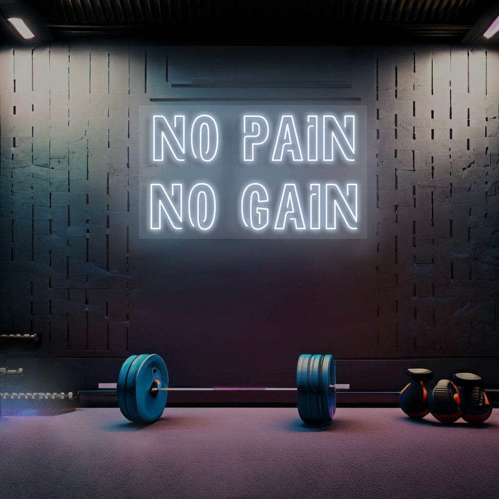 No Pain No Gain LED neon sign shown in a room setting