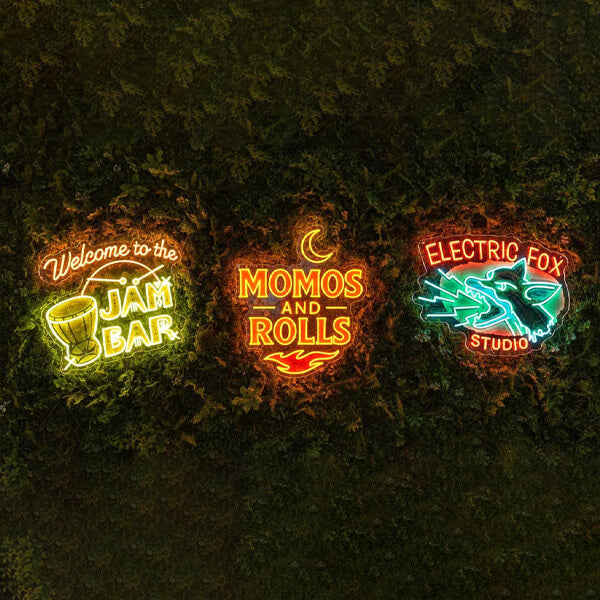 Selection of custom logo neon signs produced for real clients
