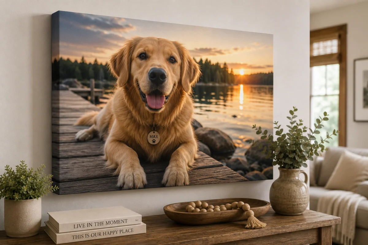 Golden retriever photo printed on gallery-wrapped canvas