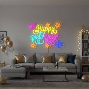 Happy New Year Fireworks & Stars – Events Decor LED Neon Sign