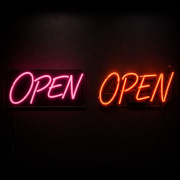 Comparison of LED neon tubing against traditional glass neon tubing