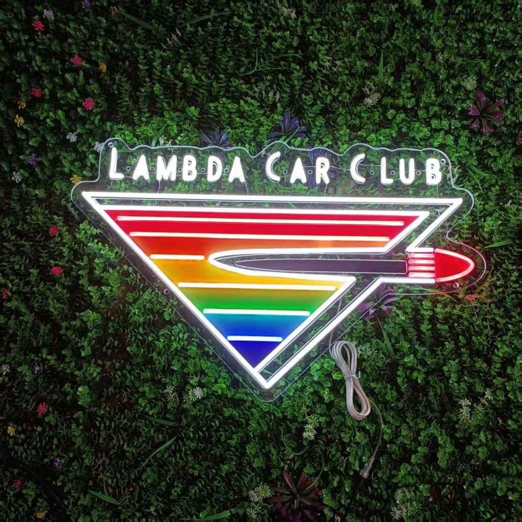 Custom business LED neon sign on a wall