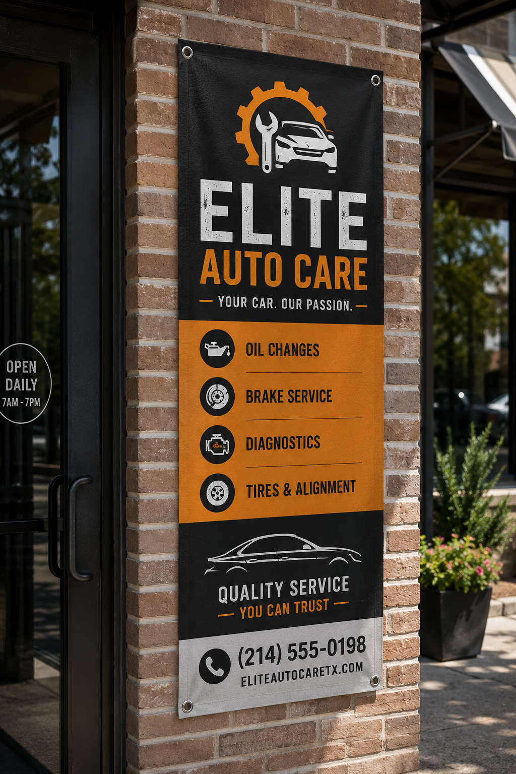 No-curl banners hanging perfectly flat printed by Get Quick Signs
