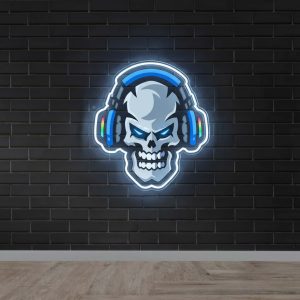 Skull with Headphones – UV Print Gaming LED Neon Sign