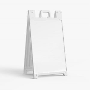 White Standard Signicade A-frame with recessed 24 by 36 inch graphic faces