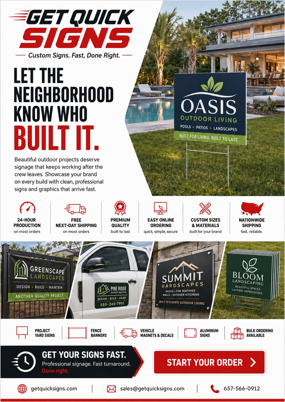 Get Quick Signs flyer for pool, landscape and outdoor contractors
